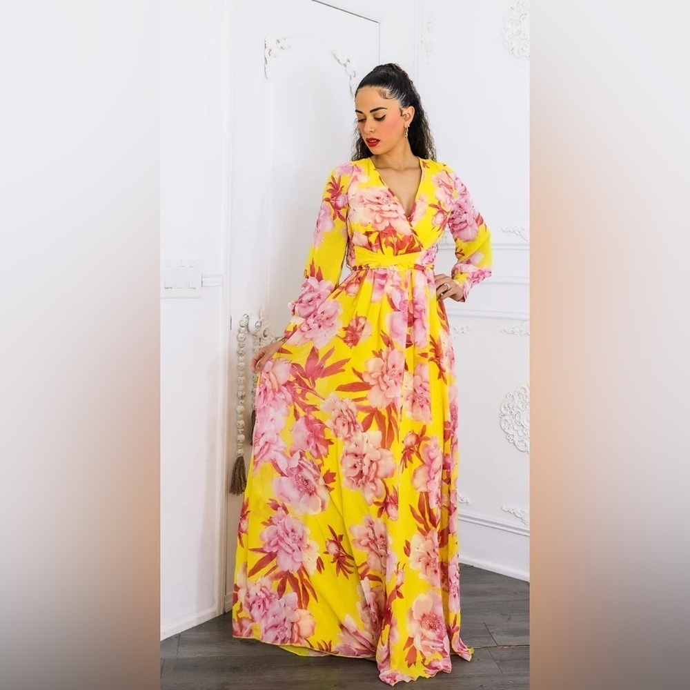 Floral Yellow Maxi Dress - Picture 5 of 6